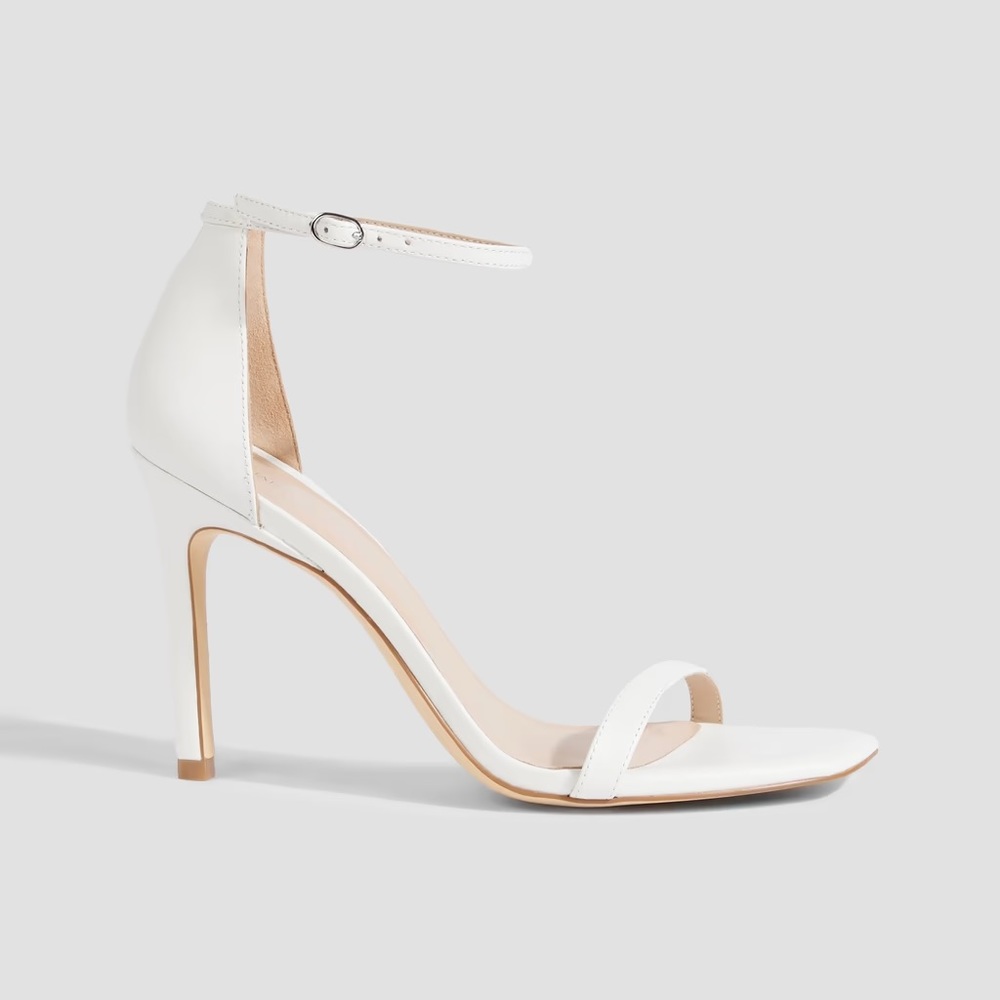 Stuart Weitzman White Leather Ankle-Strap Stiletto Sandals